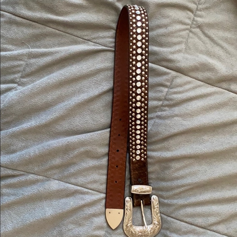 Genuine Leather Brown Western Bling Belt